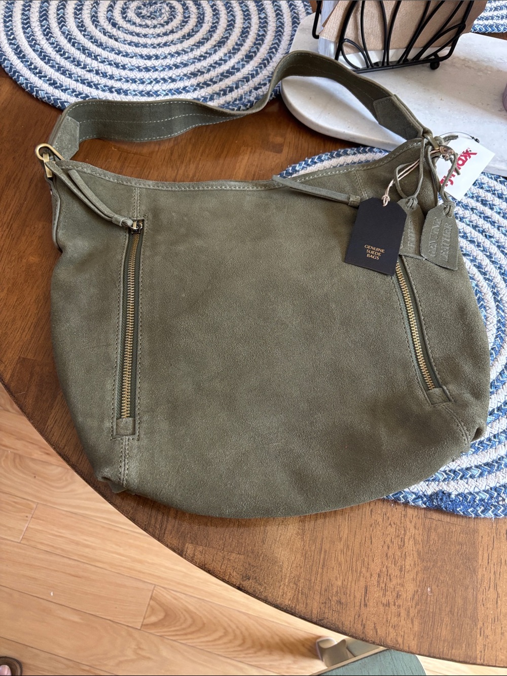 Olive Green Suede Shoulder Bag